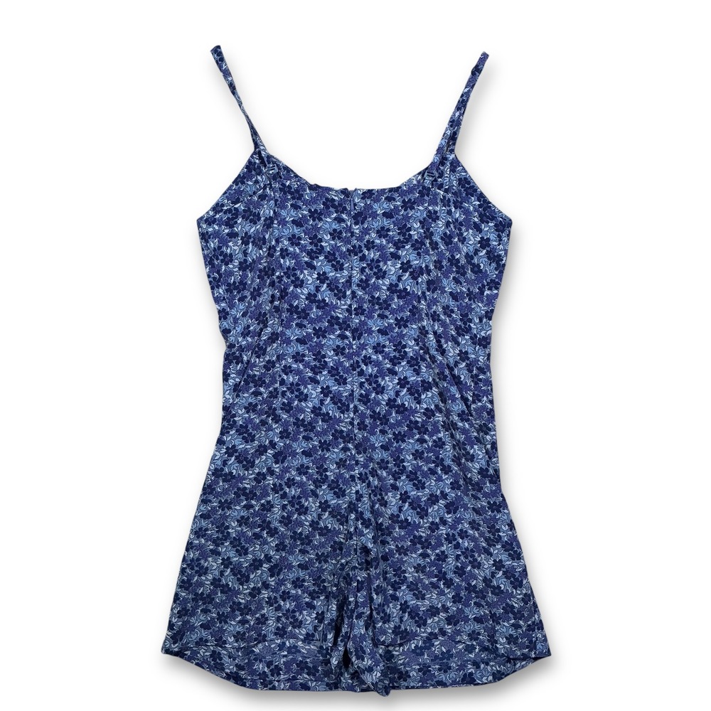 VTG Express Blue Floral Print Spaghetti Strap Romper Women's Size 9/10 - Picture 2 of 9